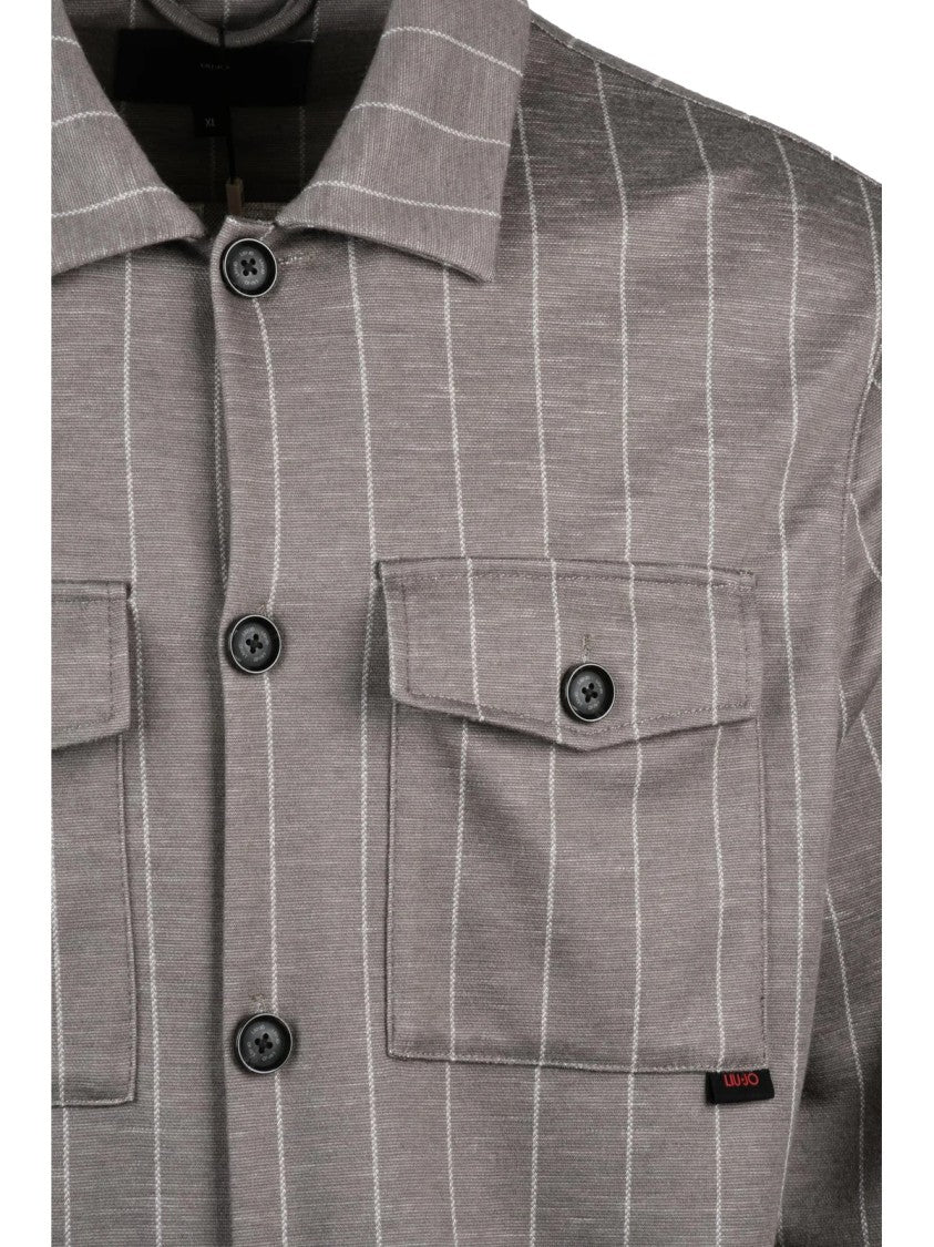 Liu Jo Grey Pinstripe Polyester-Cotton Blend Knit Shirt