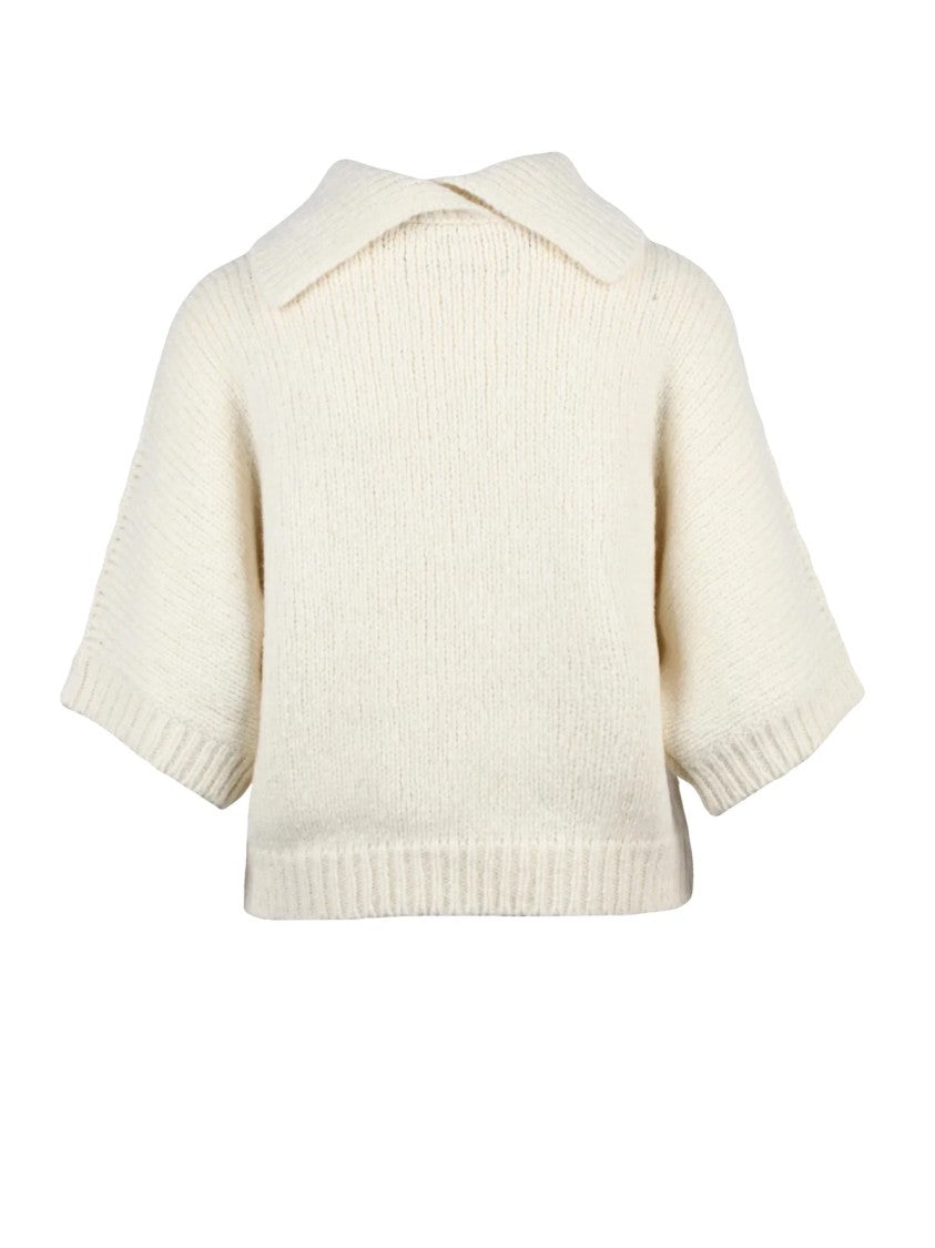 Peserico White Cable Knit Alpaca-Blend High Neck Sweater