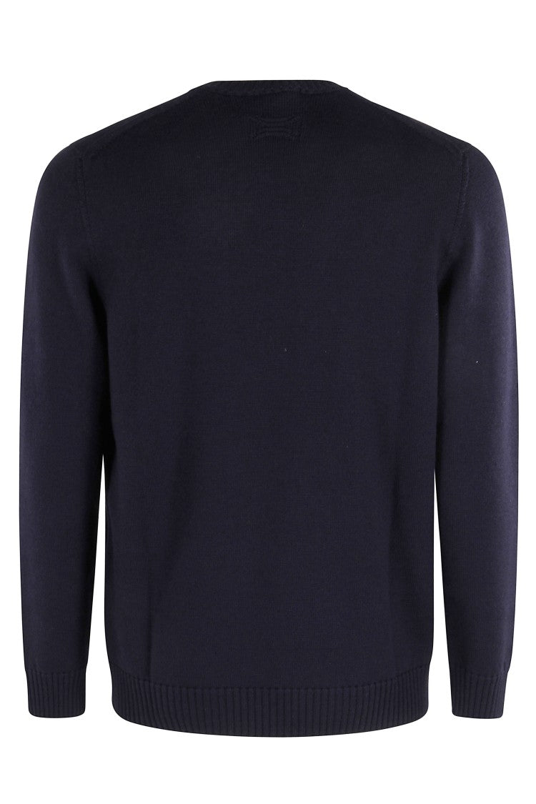 Drumohr Blue Double-Ply Merino Wool Crew Neck Sweater