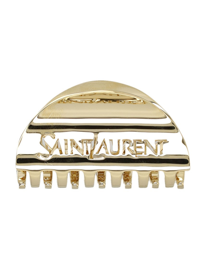 Saint Laurent Gold Half-Moon Claw Clip With Engraved Detailing