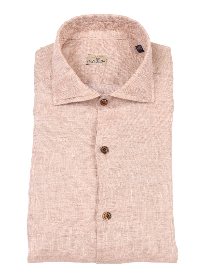 Sonrisa Beige Cotton Textured Casual Shirt