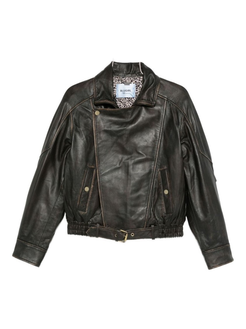 Blugirl Cropped Brown Jacket With Belted Waist