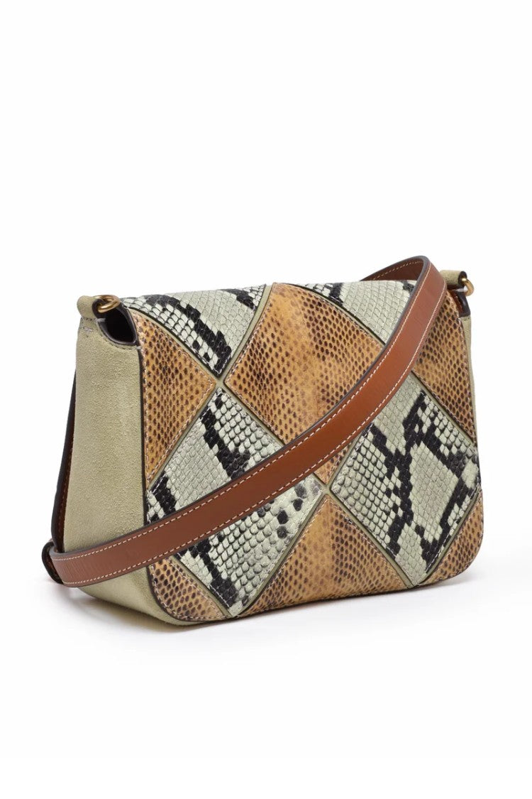 Tory Burch Thea Patchwork Flap Shoulder Bag - Green/Beige