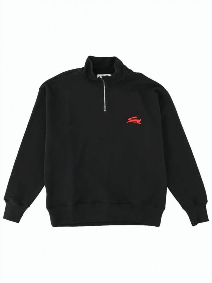 Msgm Black Long-Sleeve Half-Zip Pullover With Ribbed Details