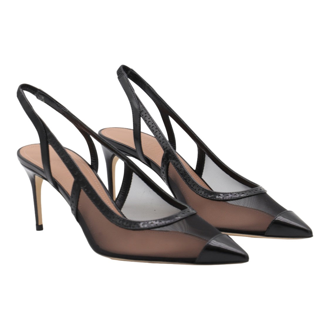 Malone Souliers Pointed-Toe Slingback Heels With Transparent Mesh