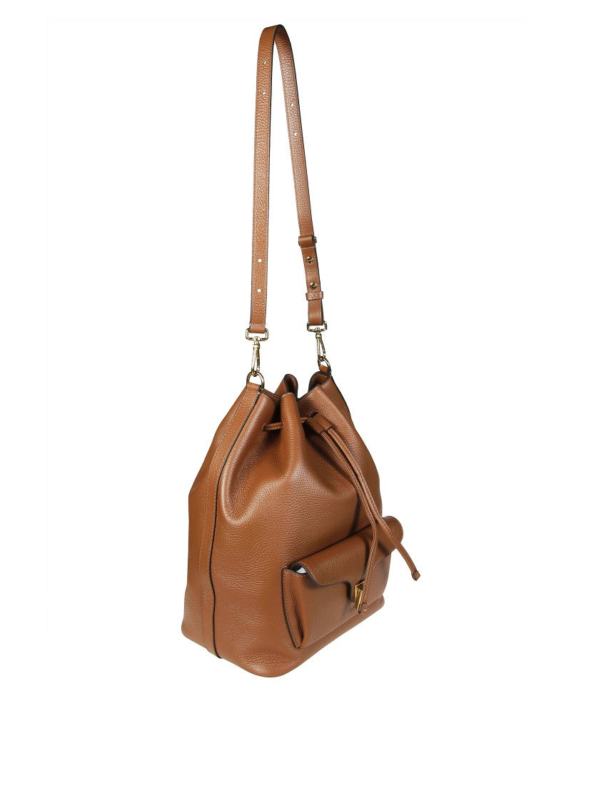 Coccinelle Bucket-Style Leather Backpack With Drawstring Closure