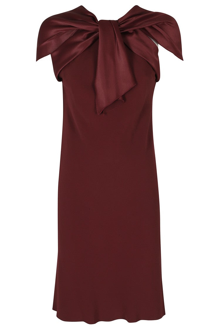 Alberta Ferretti Red Enver Satin V-Neck Bow Detail Viscose Mini Dress