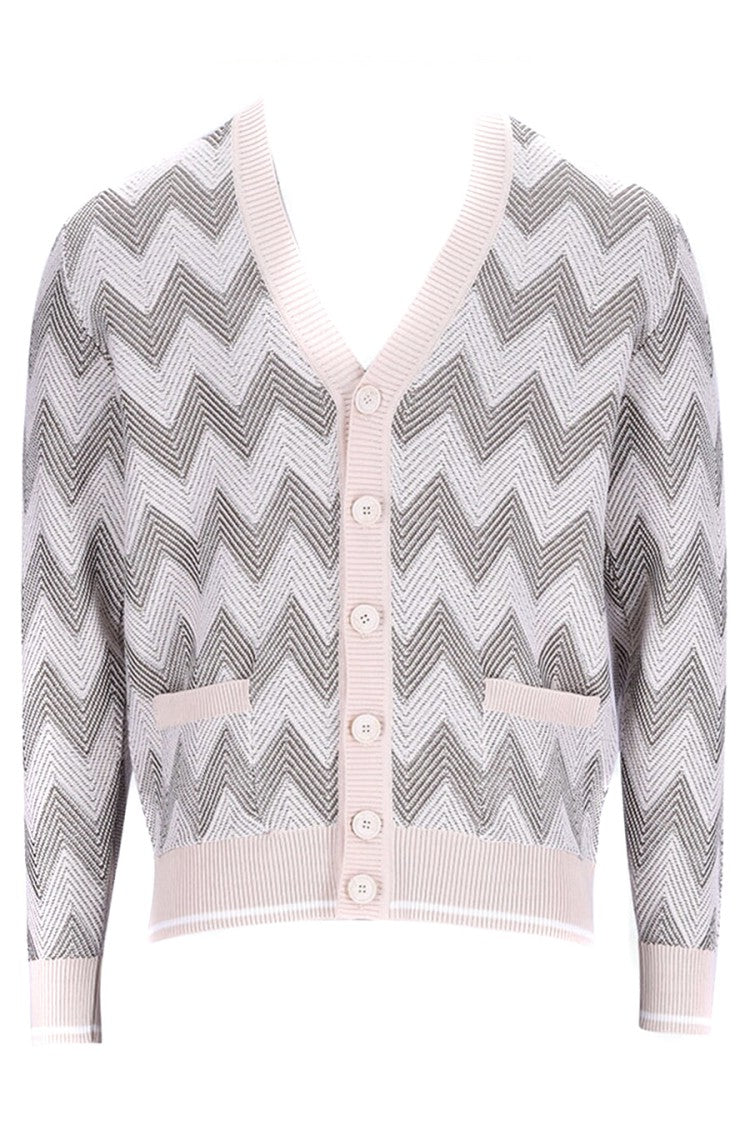 Missoni Zigzag Pattern Beige Knitwear With V-Neckline