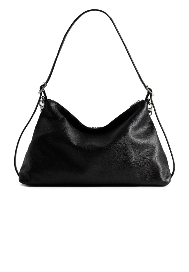 Zadig & Voltaire Smooth Black Leather Handbag With Embossed Logo
