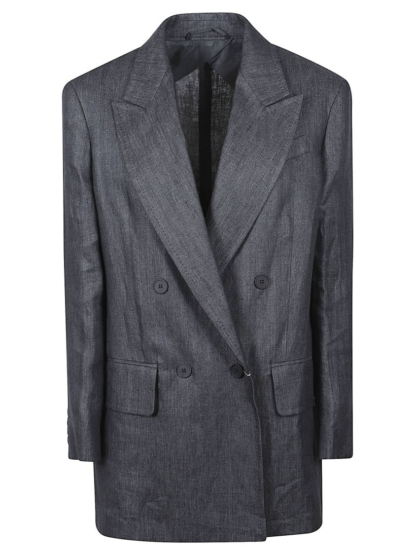 Max Mara Double-Breasted Herringbone Blazer With Wide Lapels