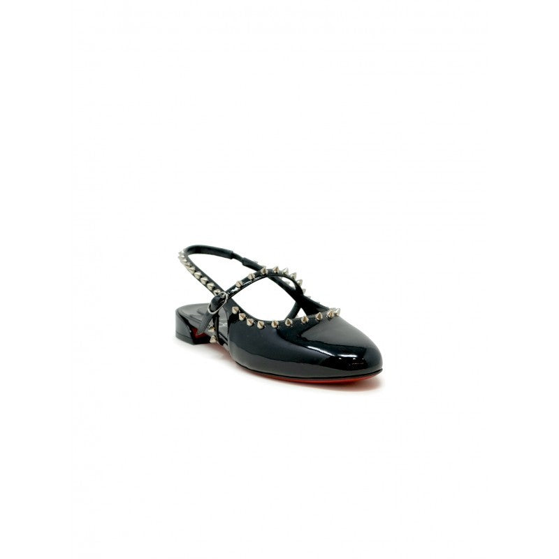 Christian Louboutin Black Patent Leather Sweet Janispikes Flat Ballerinas