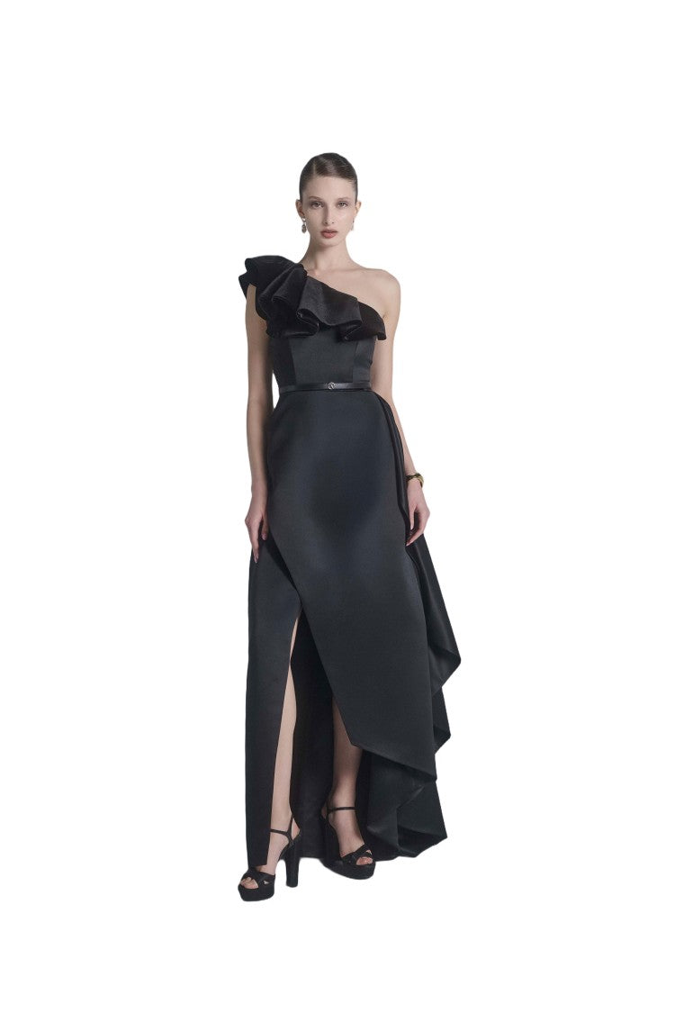 Saiid Kobeisy One-Shoulder Velvet And Satin Dress
