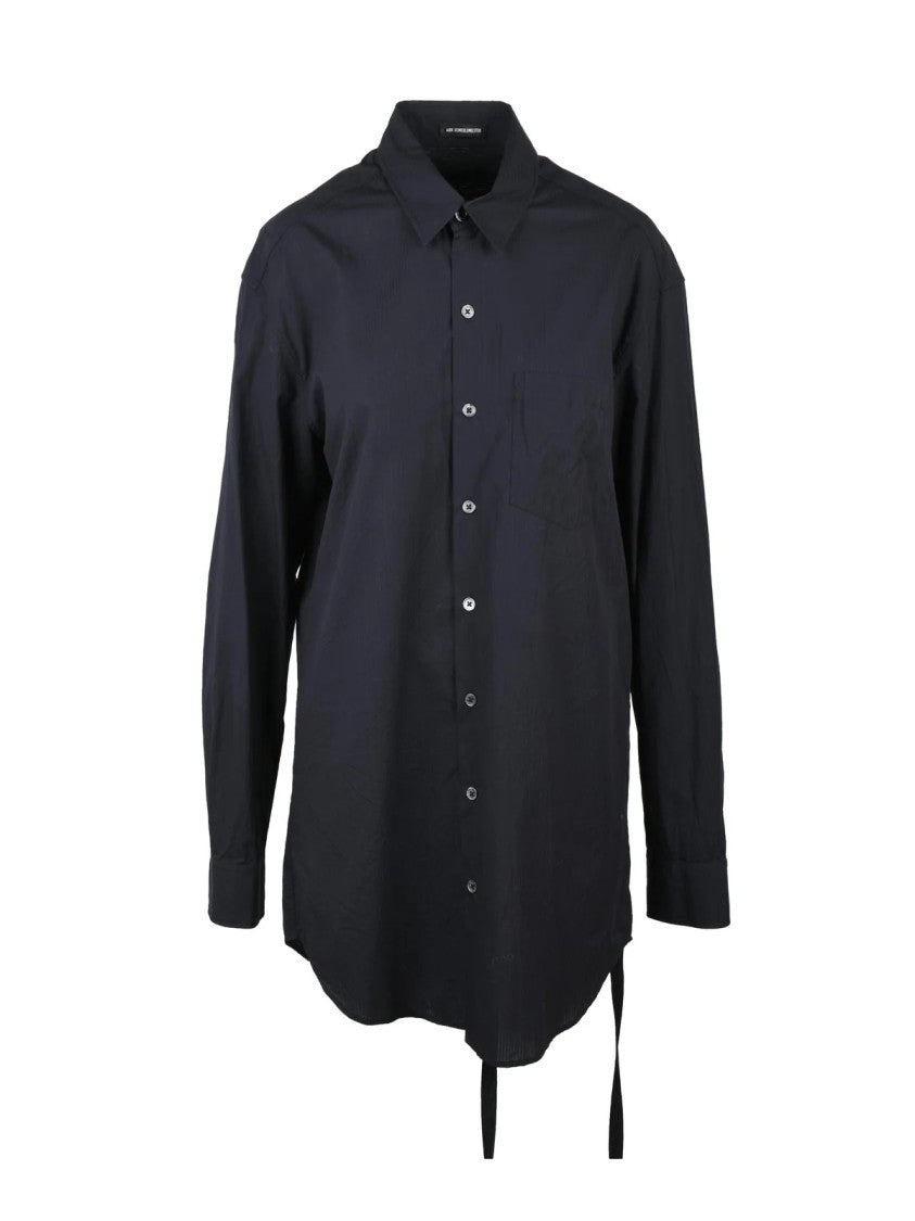 Ann Demeulemeester Black Longline Side-Tie Cotton Shirt