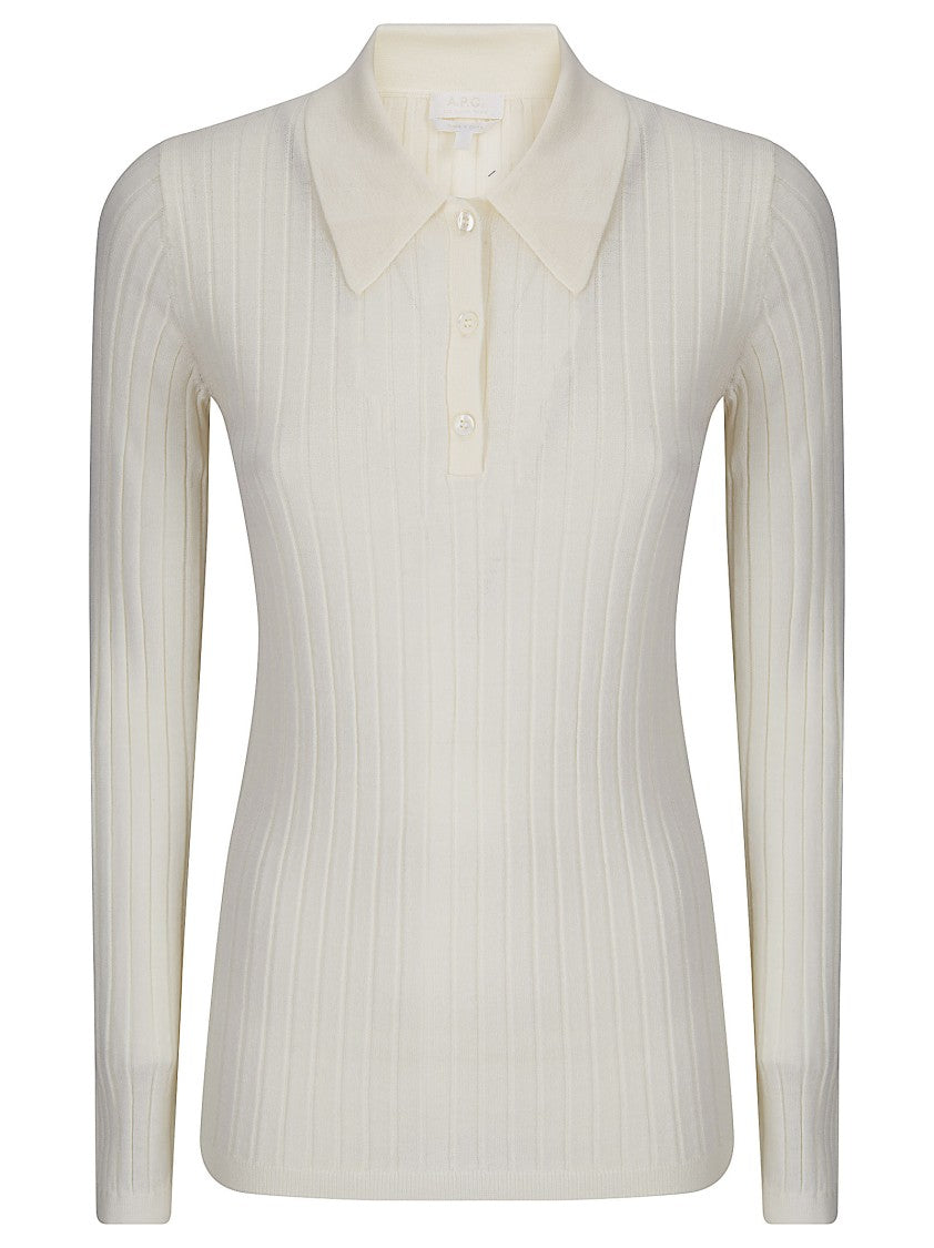 A.P.C. Beige Ribbed Wool Slim-Fit Long-Sleeve Polo