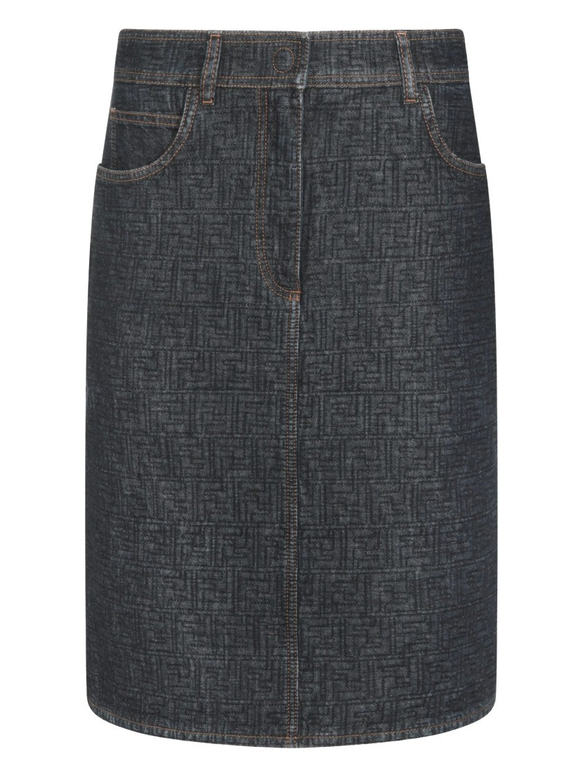 Fendi Ff Monogram Padded Denim Skirt