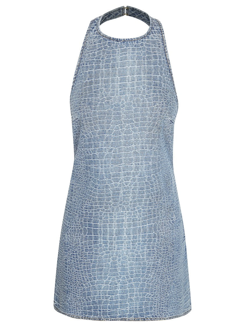 Self-Portrait Croc Effect Halter Rhinestone Mini Dress