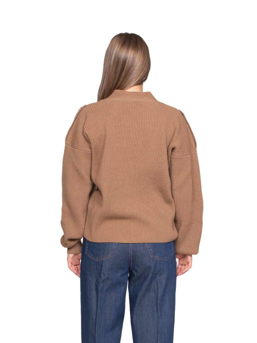 Dondup Ribbed Knit Cardigan With V-Neckline And Belt Detail
