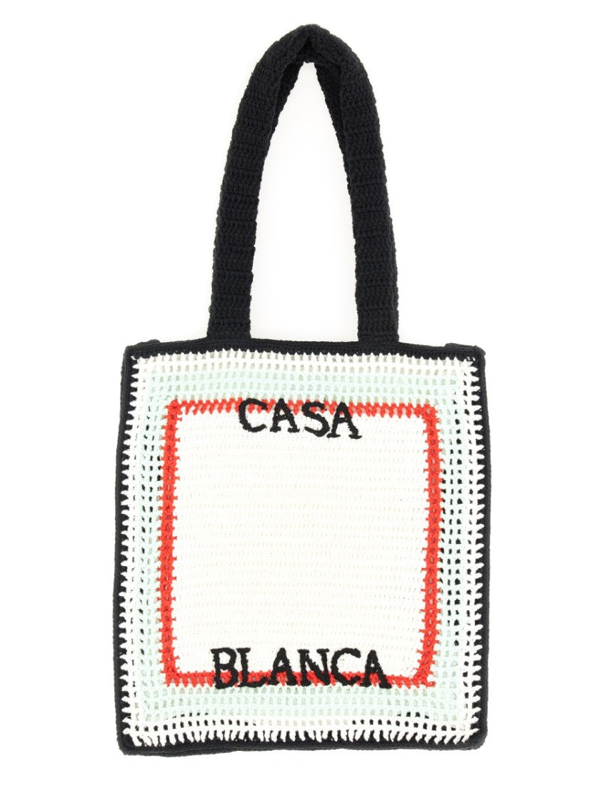 Casablanca Contrasting Stripe Crochet Bag With Textured Weave