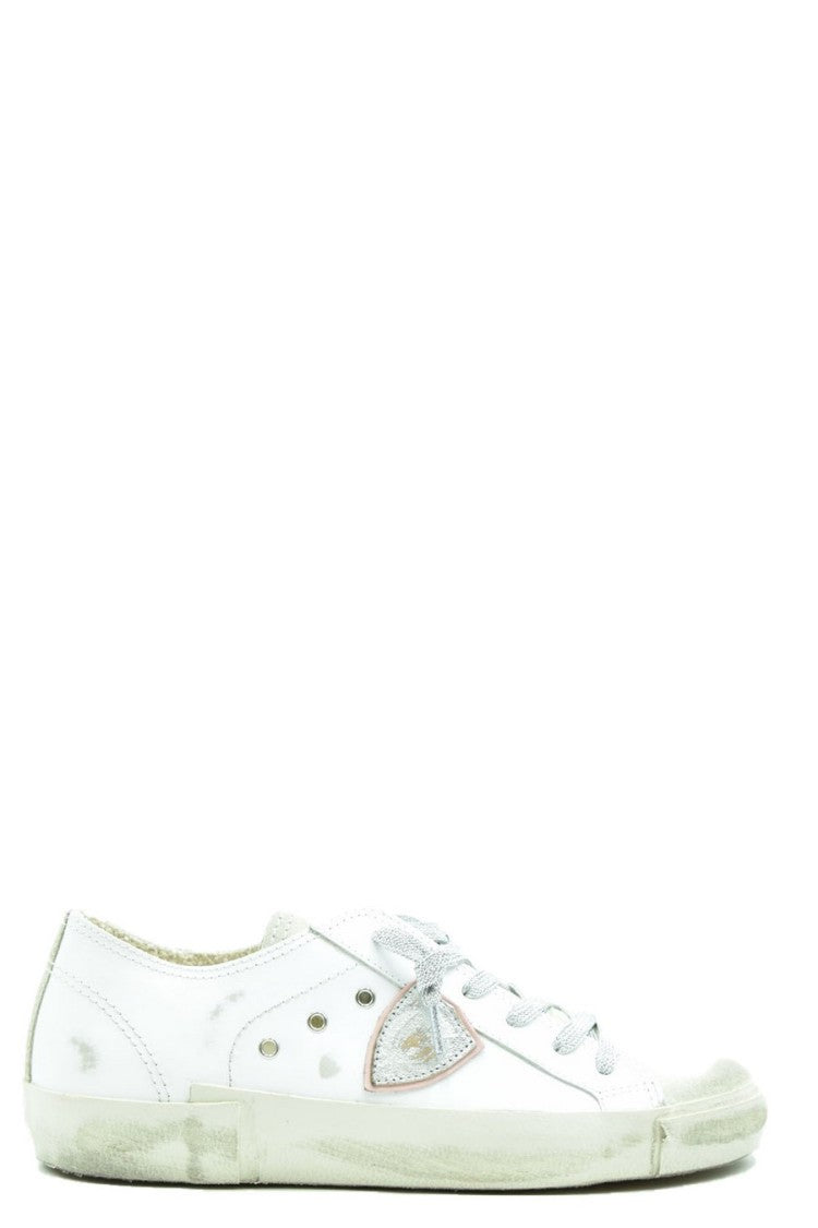 Philippe Model Vintage-Inspired White Low-Top Sneakers Gold Accent