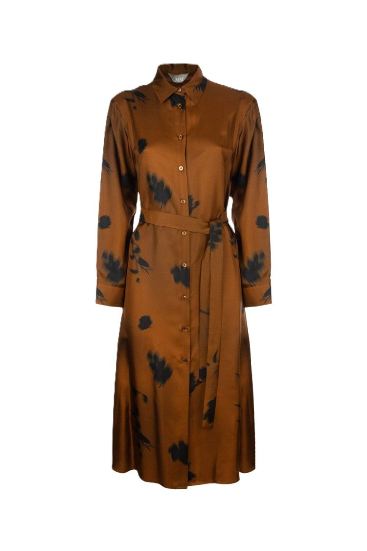 Max Mara Silk Midi Dress With Classic Shirt Collar