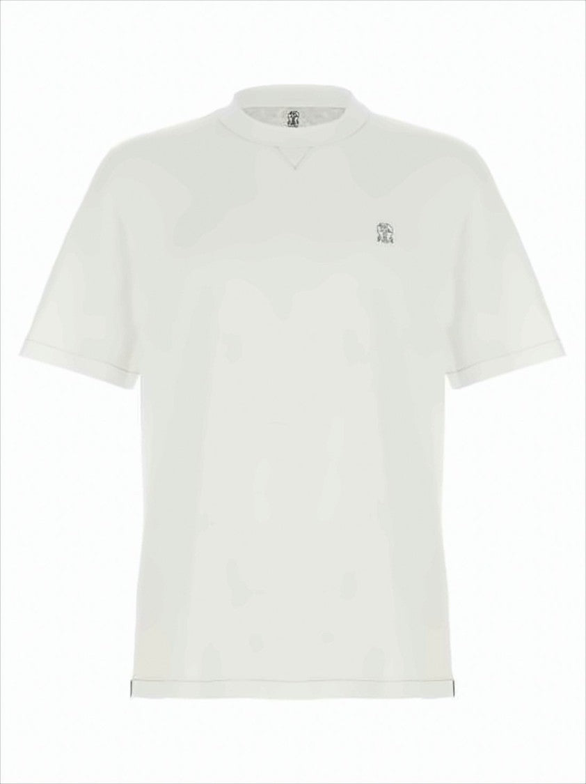 Brunello Cucinelli White Short-Sleeve T-Shirt With Embroidered Logo