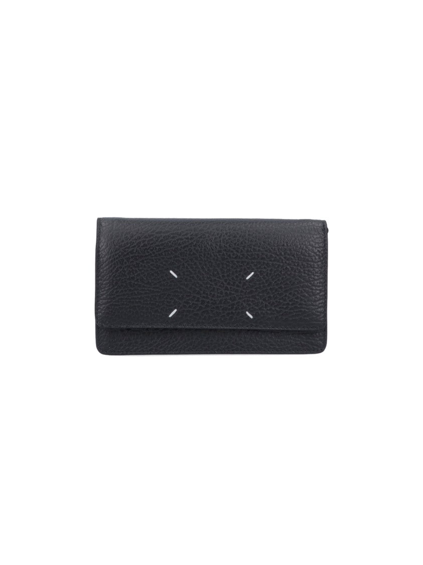 Maison Margiela Rectangular Hammered Leather Wallet With Chain Detail