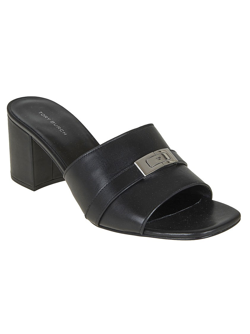 Tory Burch Calfskin Mule With T-Strap Closure And Block Heel