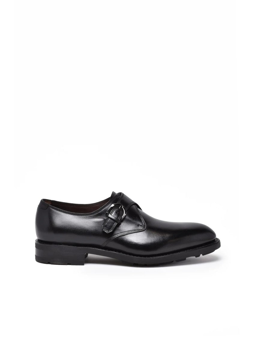 Salvatore Ferragamo Black Leather Monk Shoes