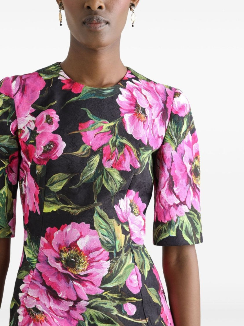 Dolce & Gabbana Fitted Floral Print Dress With Peony Motif