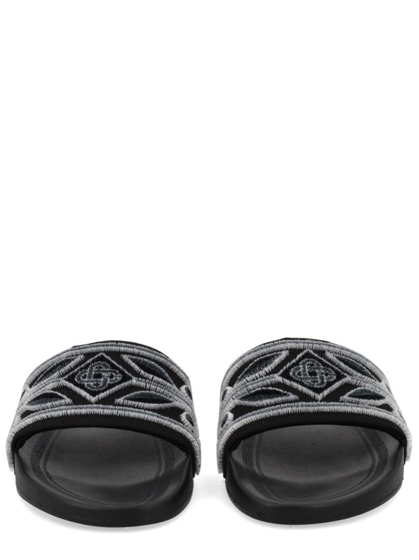 Casablanca Wide Straps Embroidered Logo Slide Sandals