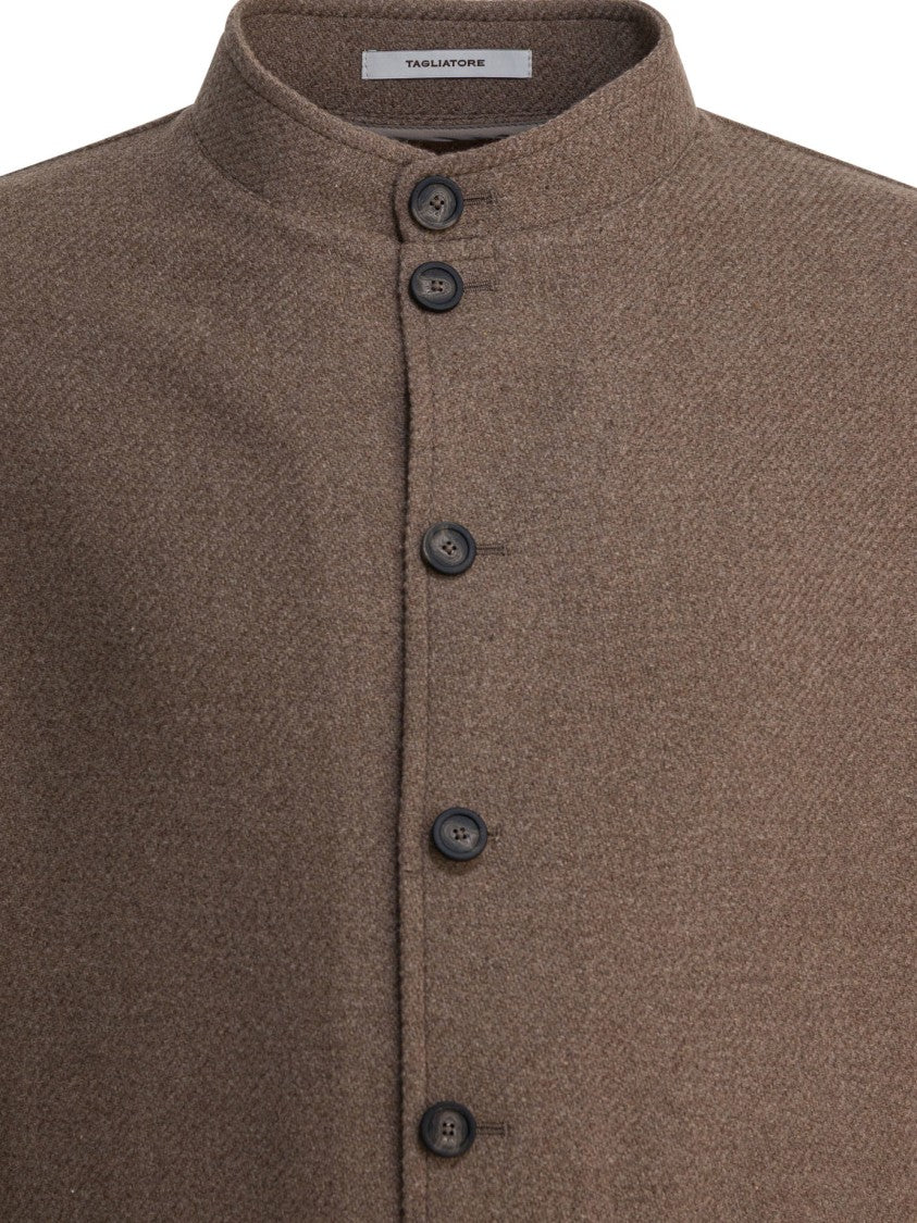 Tagliatore Brown Wool Blend Coat With Stand Collar