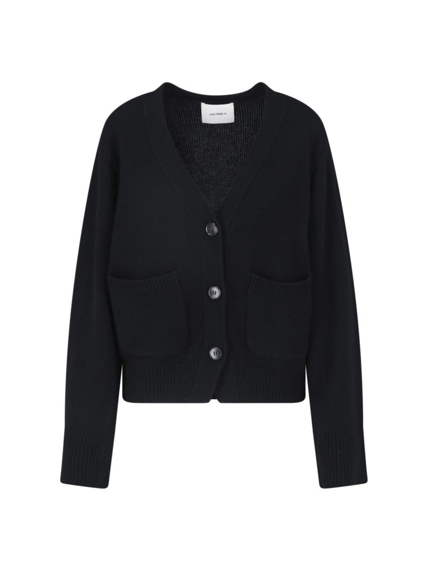 Lisa Yang Cropped Ribbed Deep V-Neck Cardigan