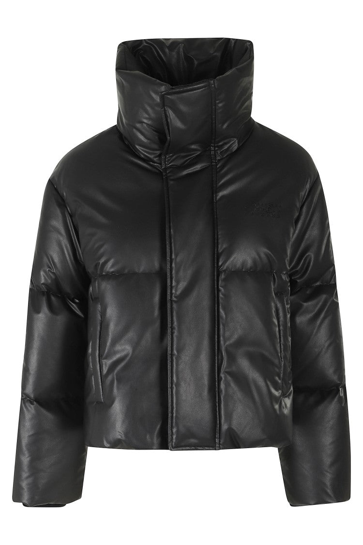 Mm6 By Maison Margiela Black Faux Leather Duck Down Padded High Neck Jacket