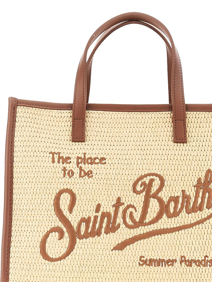 Mc2 Saint Barth Rectangular Woven Tote Bag With Embroidered Script