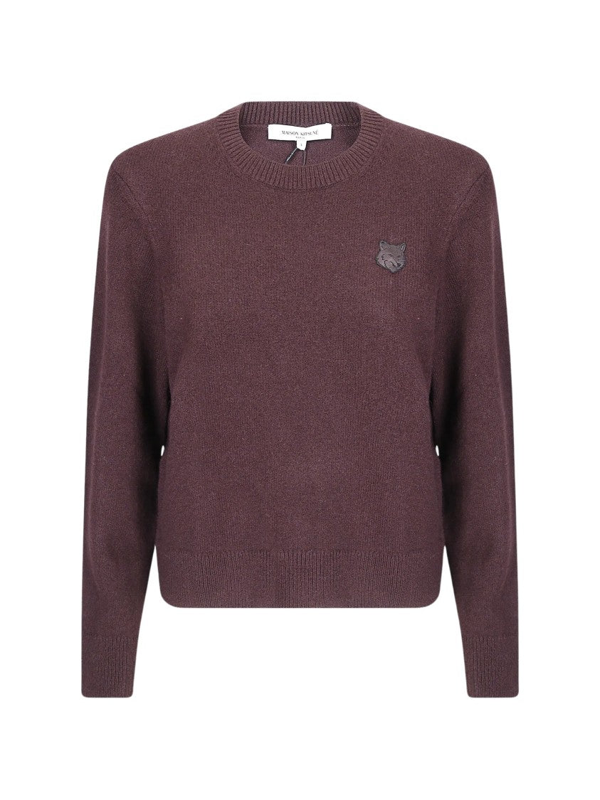Maison Kitsuné Cropped Knit Sweater With Textured Plum Fabric