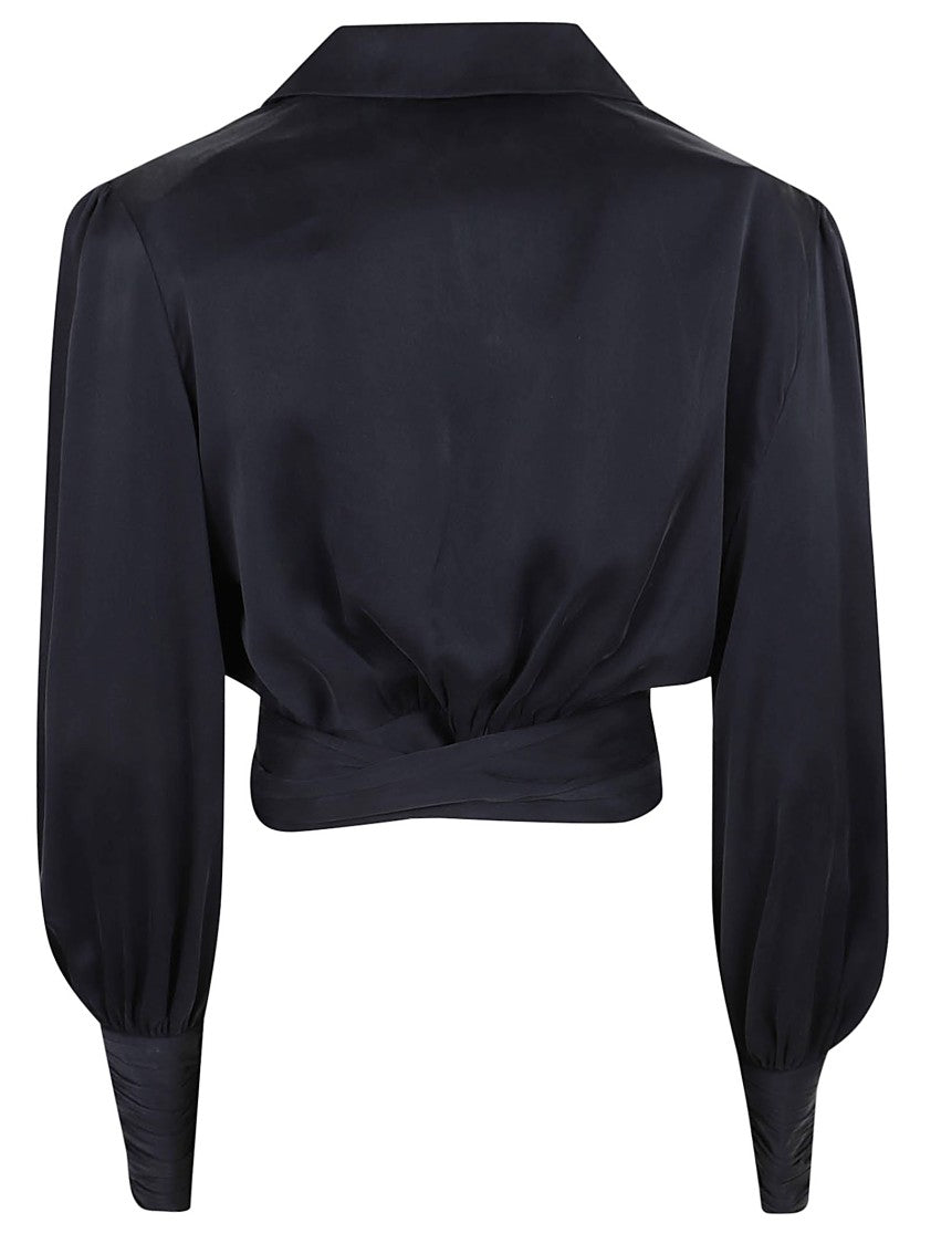 Zimmermann Silk Wrap Top With Puffed Sleeves