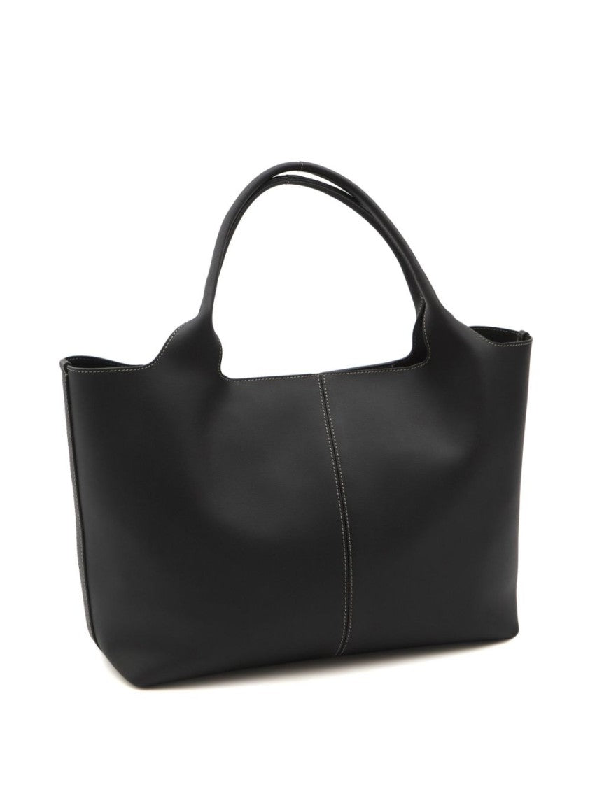 Tod's Nero Leather Tote Bag With Metallic Accent