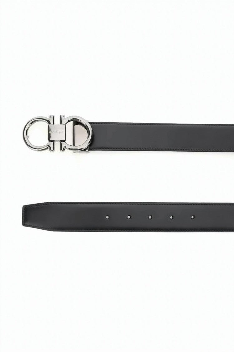 Salvatore Ferragamo Cowhide Leather Belt With Silver-Tone Double Gancini Buckle
