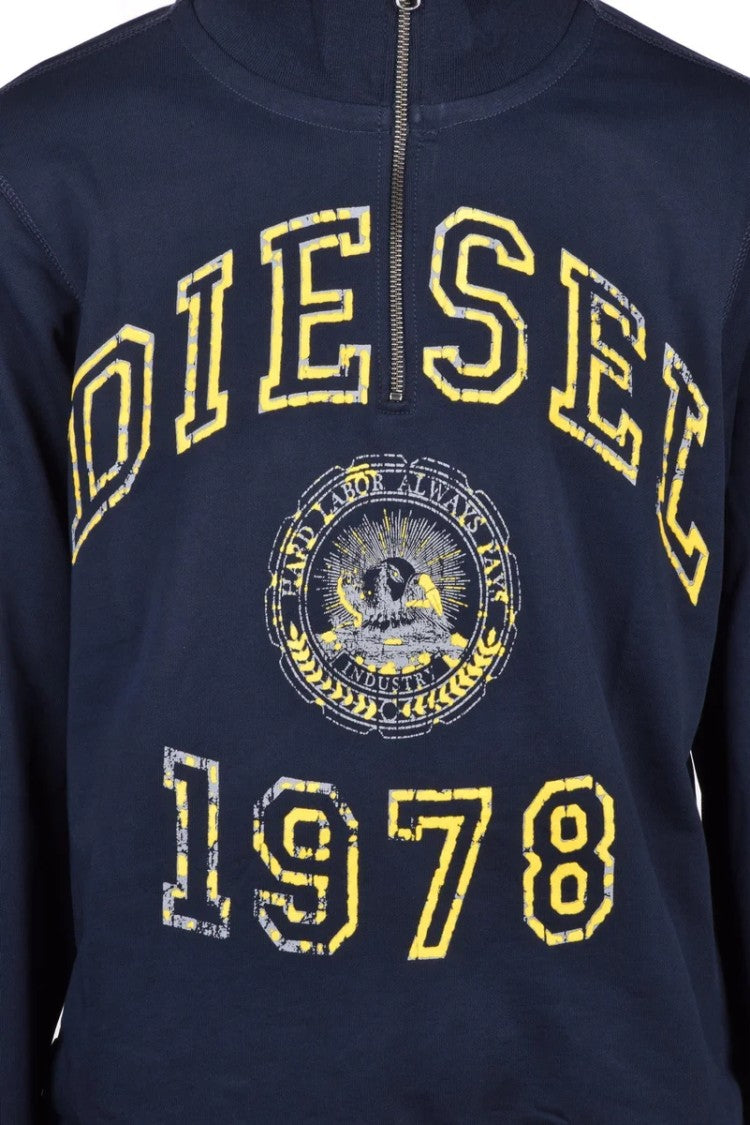 Diesel Blue/Yellow Cotton Men's Zip Hoodie