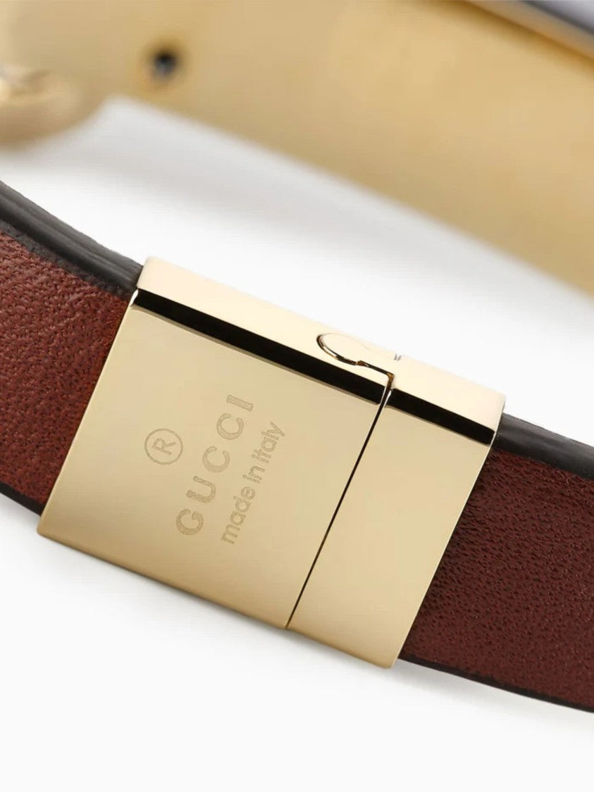 Gucci Brown Horsebit Detail Leather Clasp Bracelet
