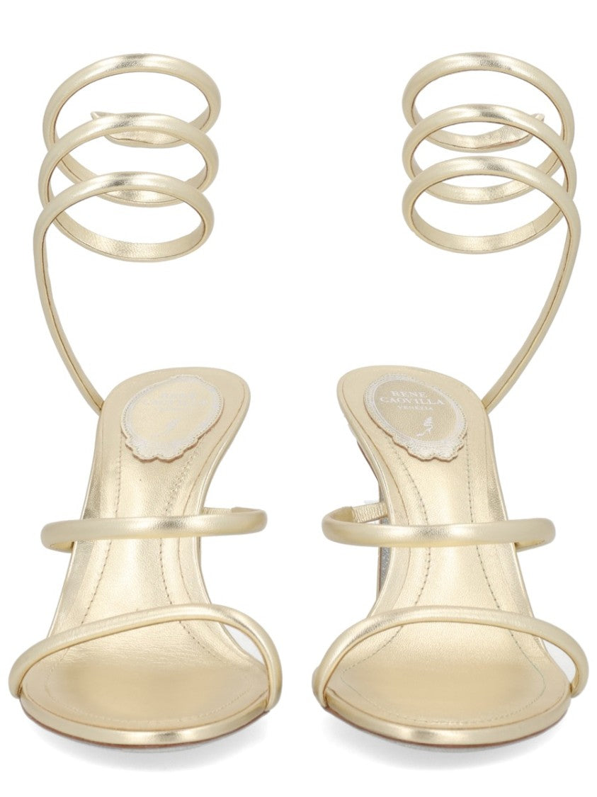 René Caovilla Spiral Ankle Strap Gold Sandals