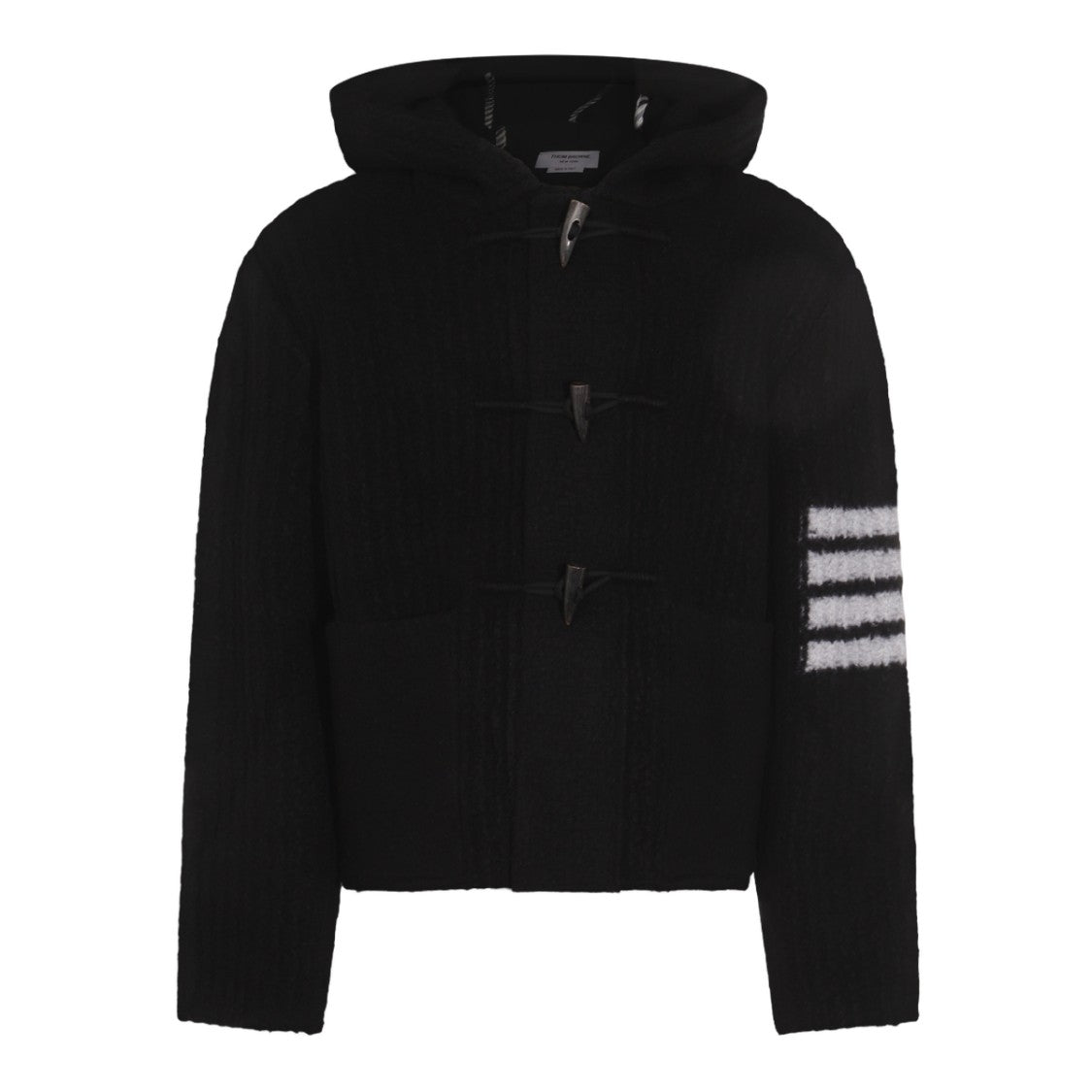 Thom Browne Cropped Textured Knit Jacket With Hood