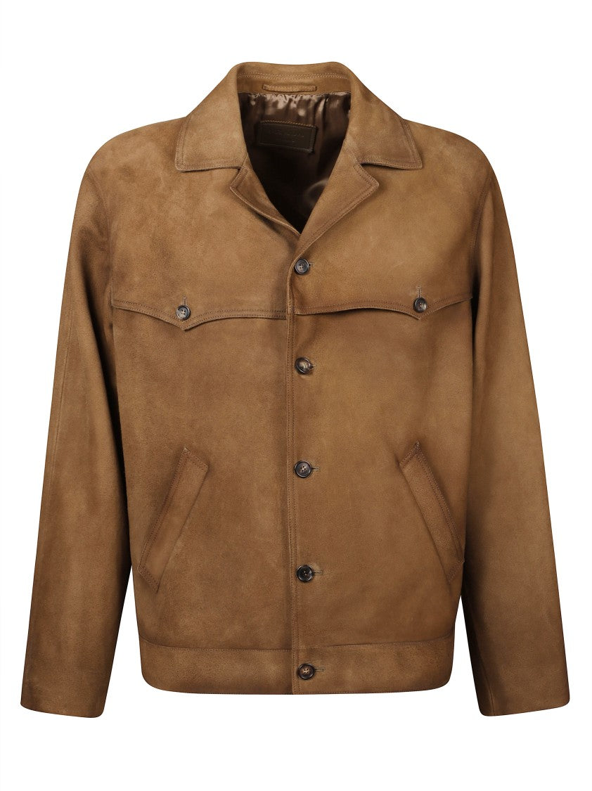 Prada Button-Up Brown Coat With Structured Collar
