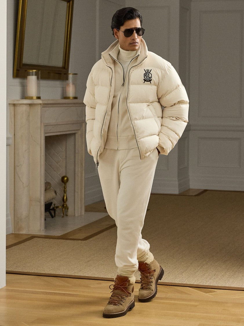 Polo Ralph Lauren Quilted Beige Down Jacket With Logo Embroidery