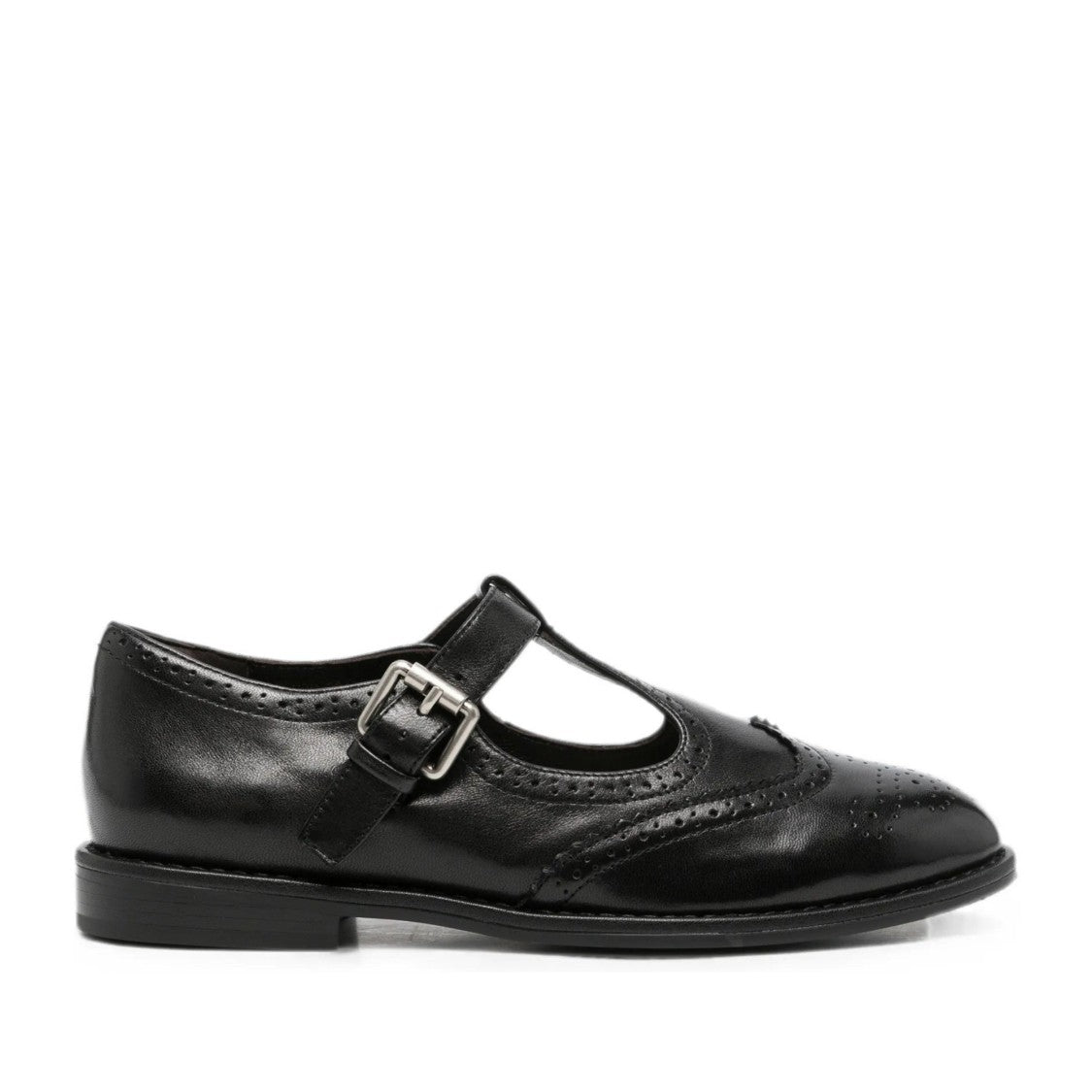 Adrianna Feretti Black T-Strap Leather Loafers