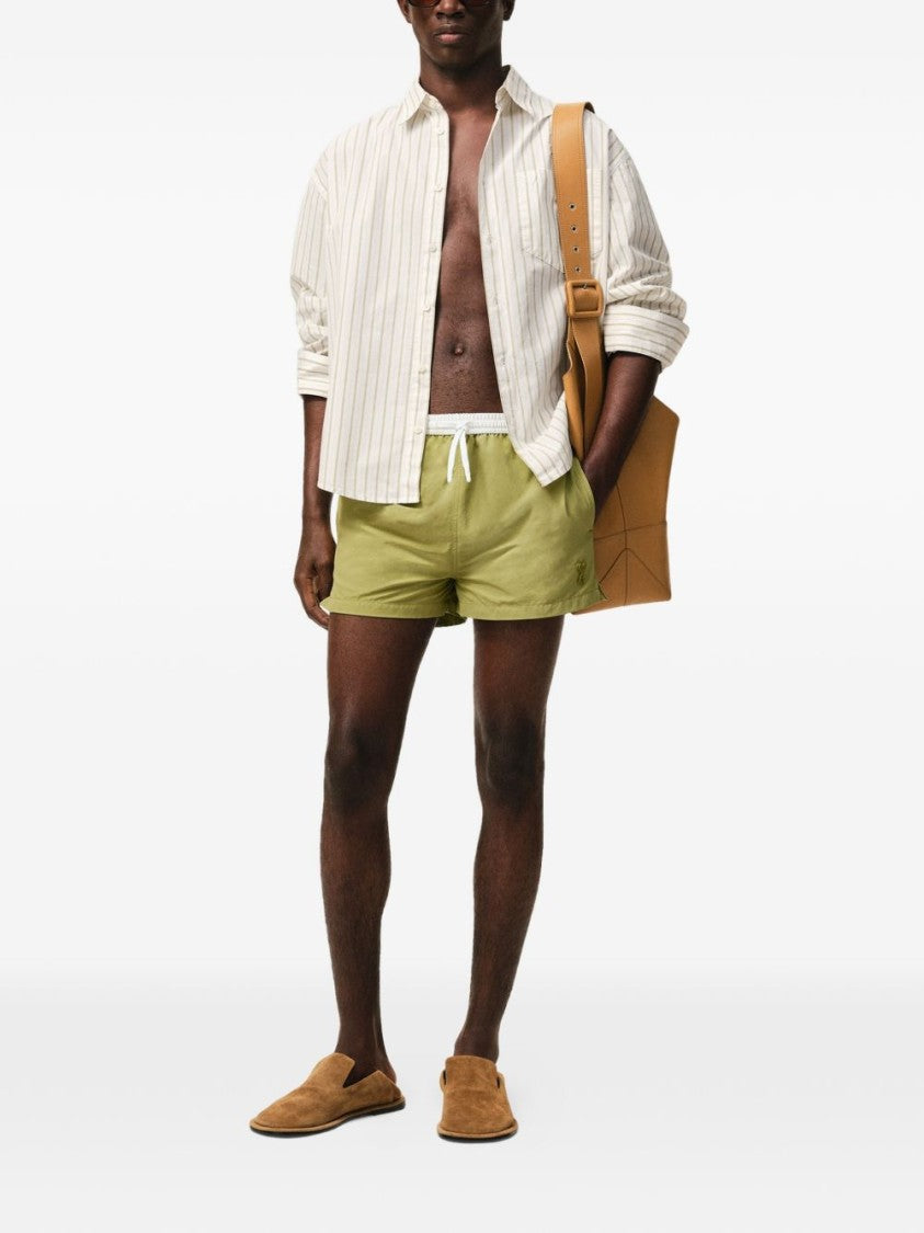Ami Paris Tailored Olive Green Shorts With Contrasting Waistband