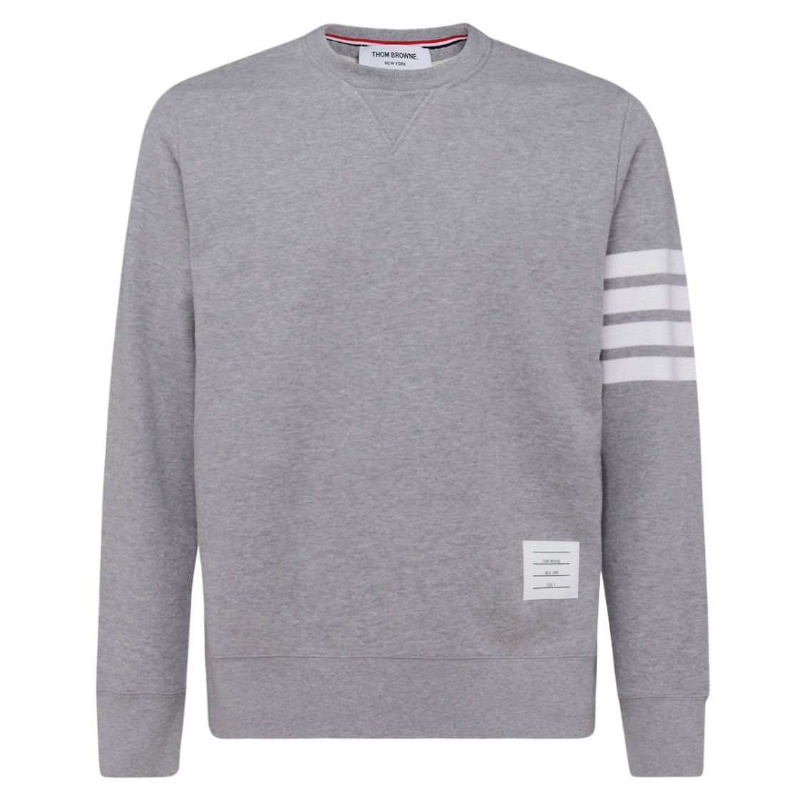 Thom Browne Heather Grey Crew Neck Sweatshirt With Signature Stripes