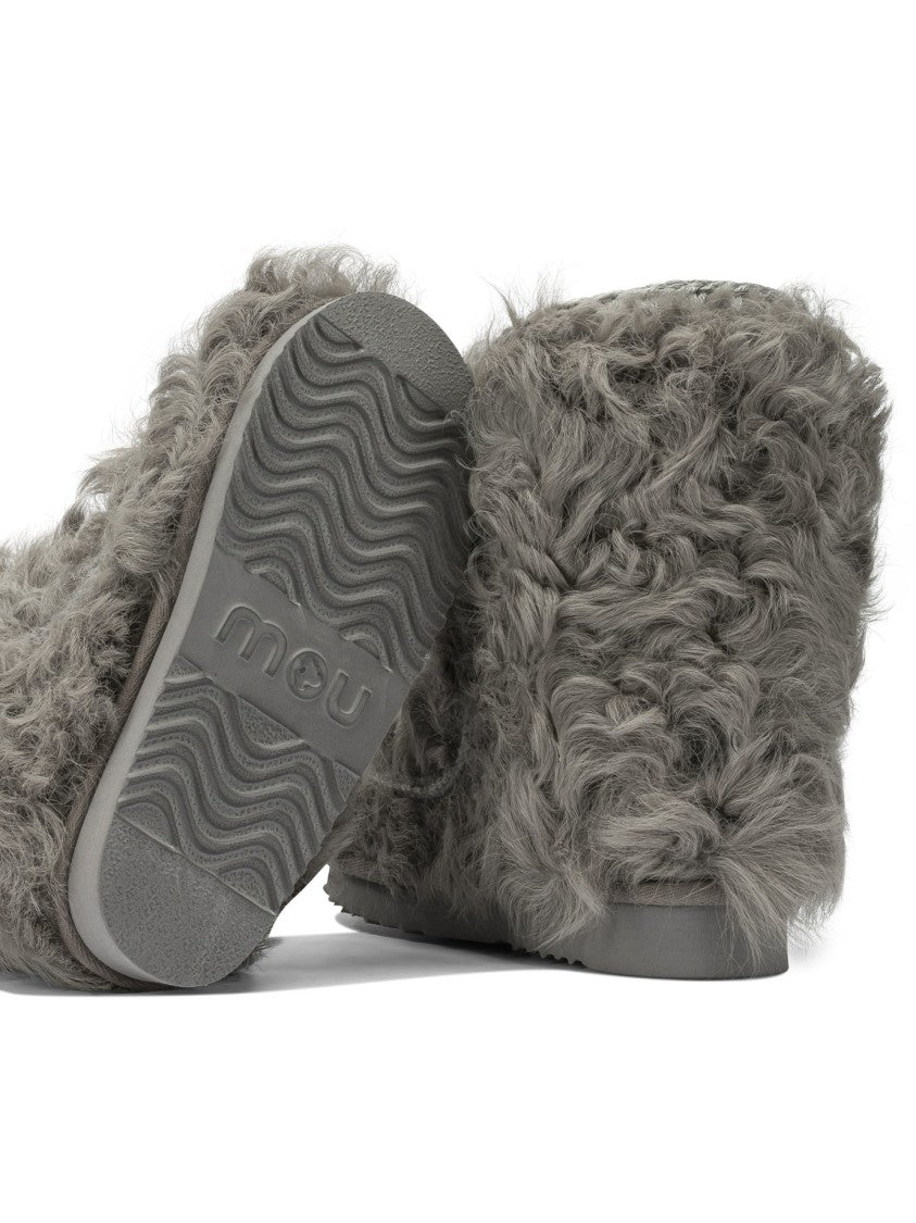 Mou Curly Textured Sheepskin Ankle Boots
