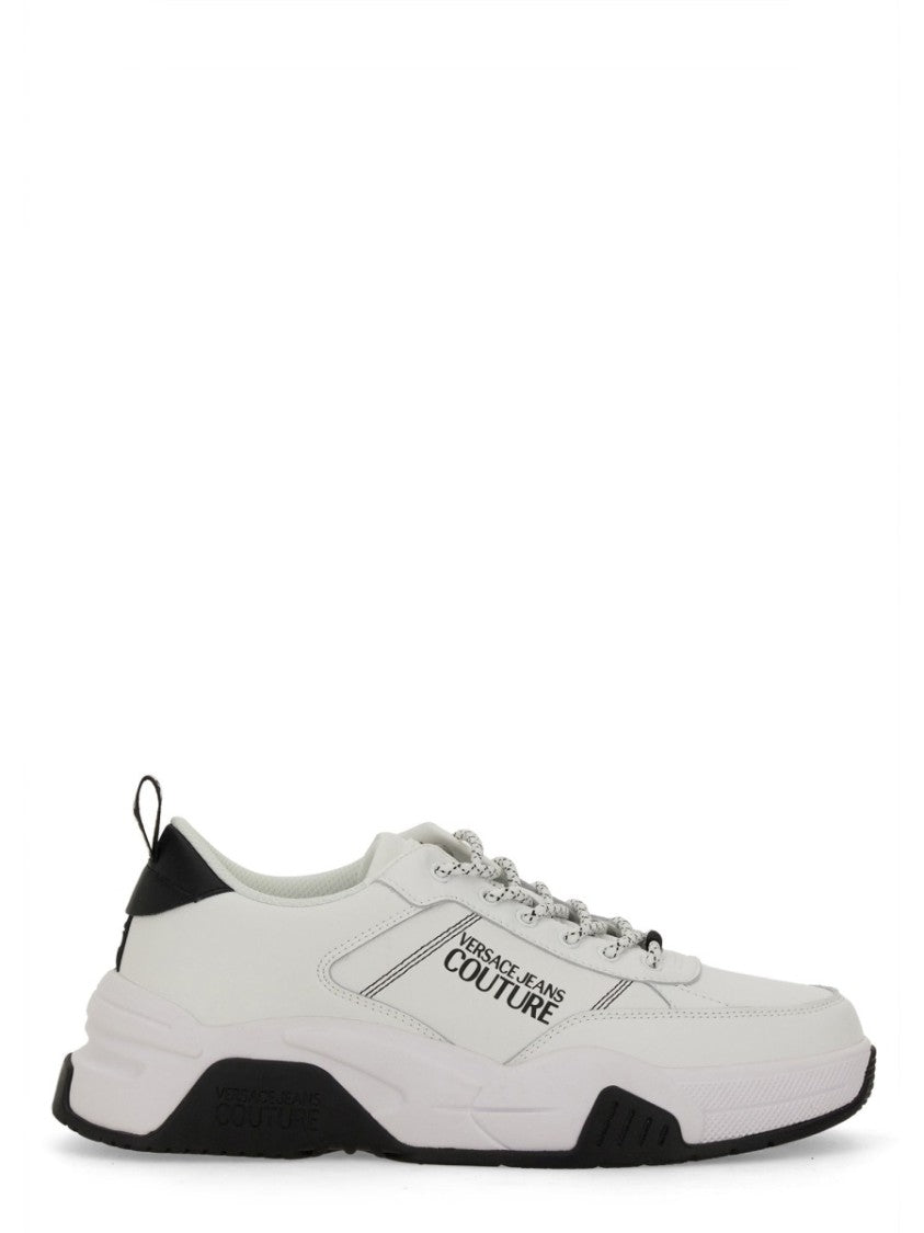 Versace Jeans Couture Leather Sneakers With Textured Finish And Metallic Accents