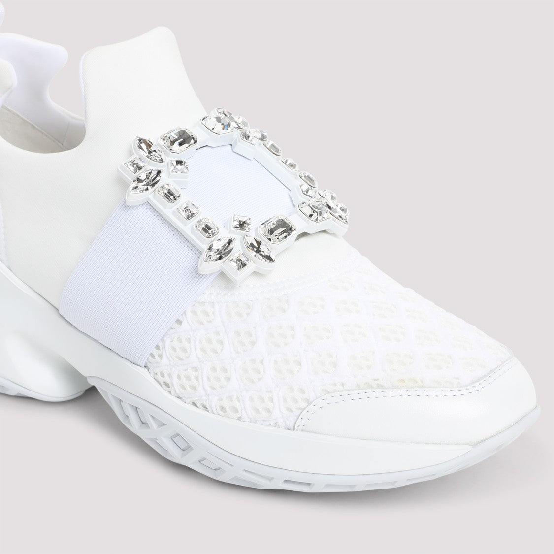 Roger Vivier White Run Strass Buckle Sneakers